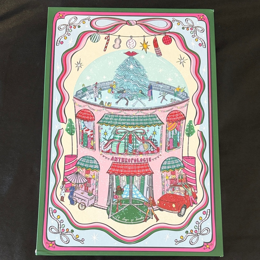 Anthropologie Festive Illustrated Box with Pink and Green Accents